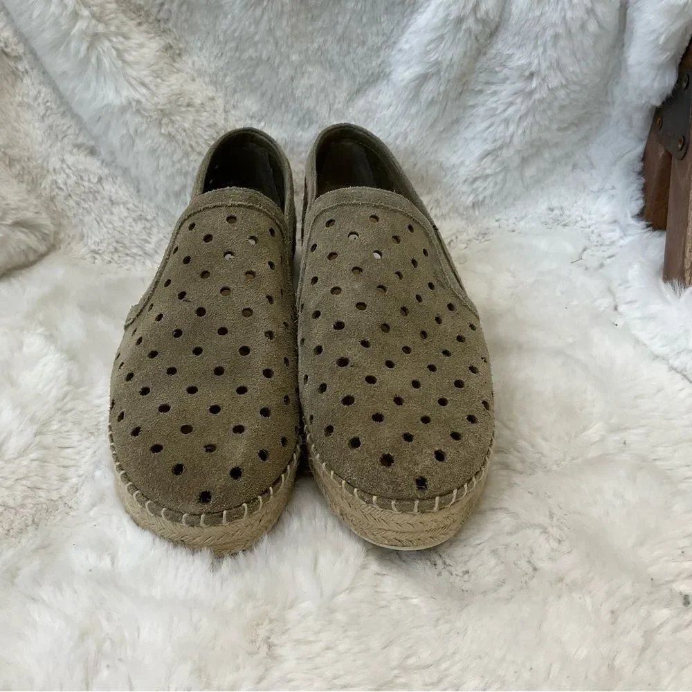 Steve Madden Widmer olive green leather suede perforated platform espadrilles 7B